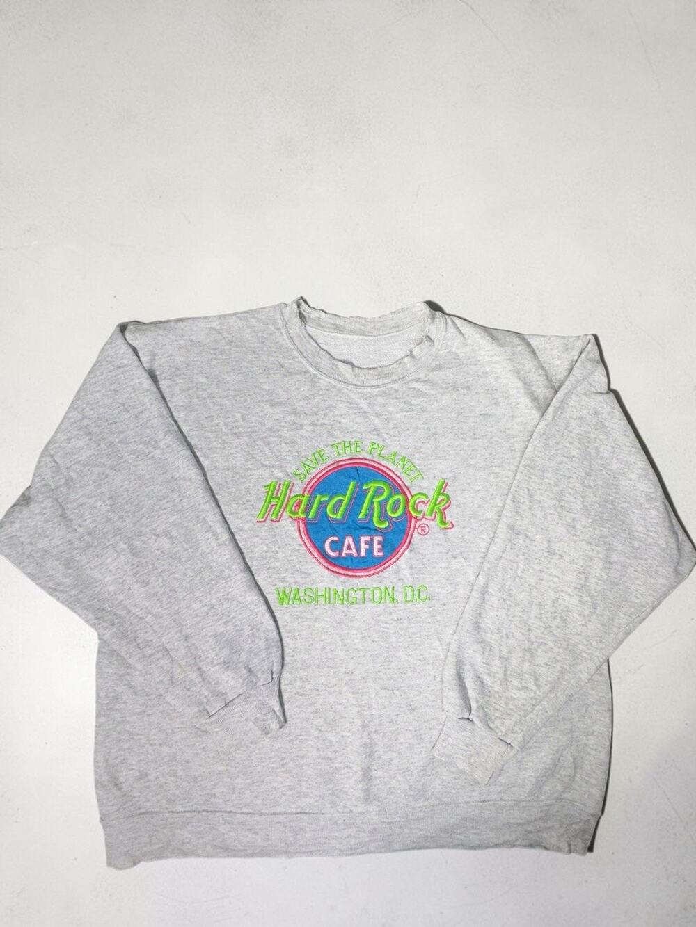 Vintage 90s Hard Rock Cafe Sweatshirt Mens XL Gray Distressed Washington DC
